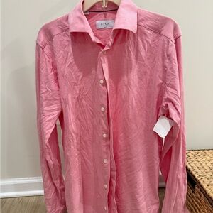 Eton Men's Pink Button Down Shirt- Slim, 38, neck 15
